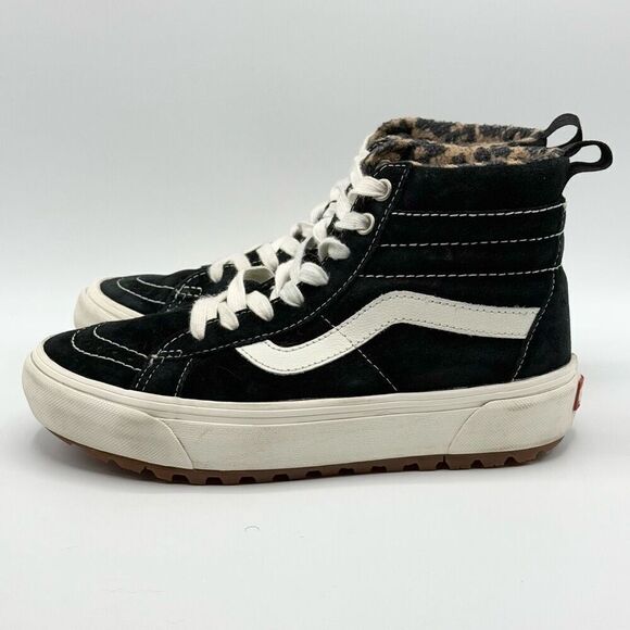Vans SK8-HI Mte Black Suede Leopard Print Lace Up Sneakers - Big Kids 4.5 - Picture 5 of 10